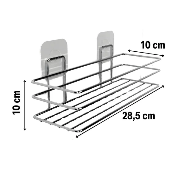 Kendiliğinden Yapışkanlı Krom Paslanmaz Metal Şampuanlık Banyo Düzenleyici Raf - 3