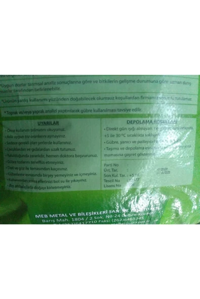 Meb Nutüre 25 Kg Harmanlanmış Np Gübresi, Azot, Fosfor, Kalsiyum, Magnezyum, Çünko Içerir - Resim 4