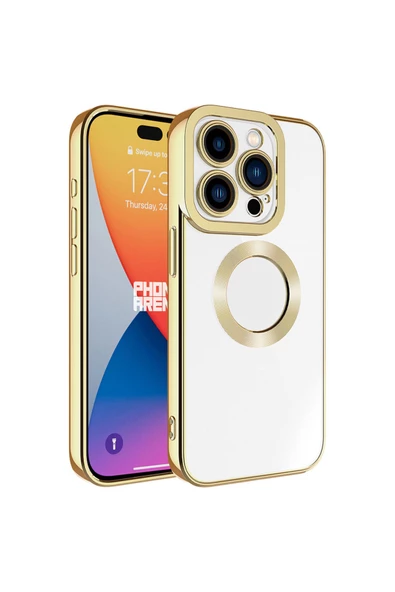 Apple iPhone 15 Pro Max Uyumlu Kılıf Kamera Korumalı Logo Gösteren Zore Omega Kapak, Gold