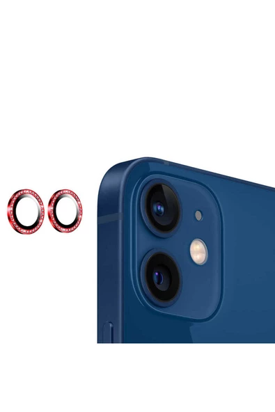 iPhone 12 Uyumlu YSF CL-06 Kamera Lens Koruyucu-Kırmızı