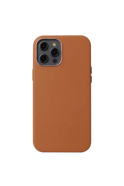 iPhone 12 Pro Uyumlu Zore Leathersafe Wireless Kılıf-Kahverengi