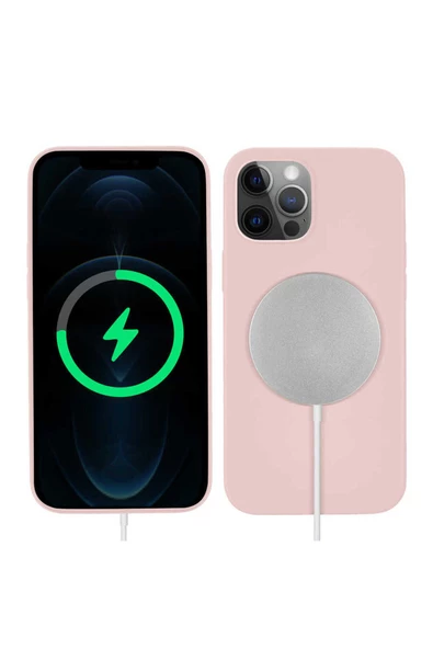 iPhone 12 Pro Uyumlu CSM Zore Silksafe Wireless Kılıf-Pembe Açık