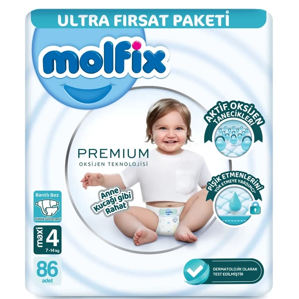 Molfix Premium Ultra Fırsat Paketi 4 Beden 86 Adet