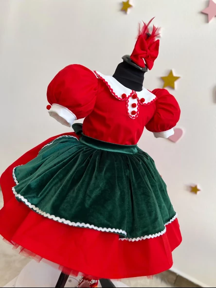 Noel Baba Kostümü - Küçük Çocuk ve Kız Çocukları için Noel Elbisesi, Şenlikli Noel Temalı Kıyafet, Cadılar Bayramı Kostümü ürün görseli 1