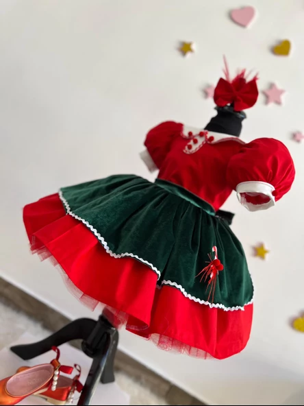 Noel Baba Kostümü - Küçük Çocuk ve Kız Çocukları için Noel Elbisesi, Şenlikli Noel Temalı Kıyafet, Cadılar Bayramı Kostümü - 2