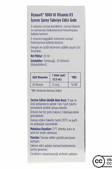 Dynavit Vitamin D3 1000 Iu Sprey 20 ml - 2