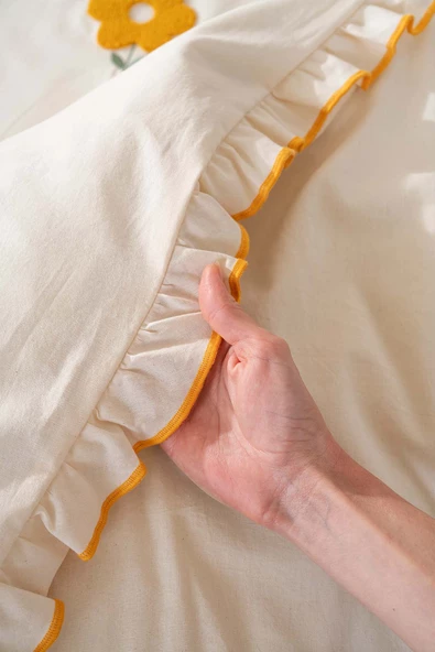 Rivaİstanbul Florita Sarı Çift Kişilik Nakışlı 6 Parça %100 Pamuklu Nevresim Takımı & Çeyiz Seti - Resim 7