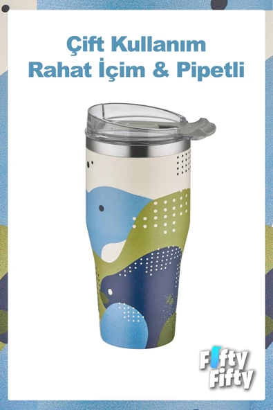 Vagonlife Tumbler Özel Desenli Cup 590 ML Vakumlu Paslanmaz Çelik Termos Pipetli/Rahat İçim -FFVGN1001-590ML - 7