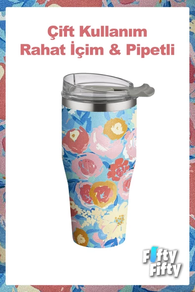 Vagonlife Tumbler Özel Desenli Cup 590 ML Vakumlu Paslanmaz Çelik Termos Pipetli/Rahat İçim -FFVGN1001-590ML - 11