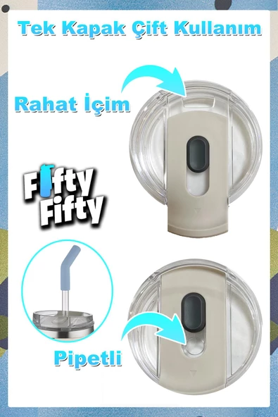 Vagonlife Tumbler Özel Desenli Cup 590 ML Vakumlu Paslanmaz Çelik Termos Pipetli/Rahat İçim -FFVGN1001-590ML - 8