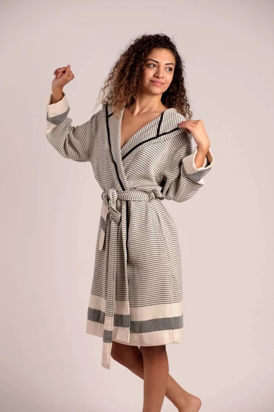 buldanstore Pixel Bornoz %80 Pamuk %20 Bambu Siyah-ekru - 3