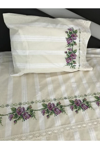 buldanstore Kaneviçe Nevresim Takımı El Işlemeli Tek Kişilik (MOR) - 5