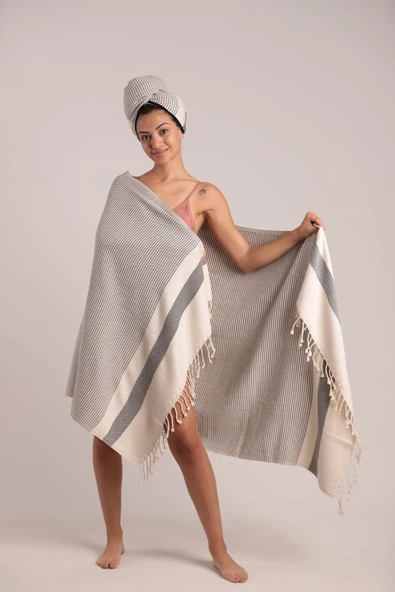 Evolet Home Pixel Peştemal (Sİ?YAH) %80 Pamuk %20 Bambu 95x180cm Banyo Havlusu, Plaj Havlusu - 3