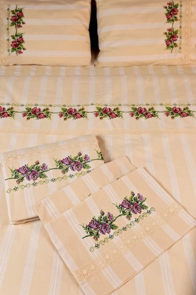 buldanstore Kaneviçe Nevresim Takımı El Işlemeli Çift Kişilik (KIRMIZI) - 2
