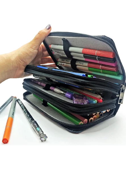 Kalem Kutusu Gitarlı Kız Müzik Kawai Organizer Kalemkutu Vegan Deri Üç Bölmeli Kalemlik Siyah - Resim 4