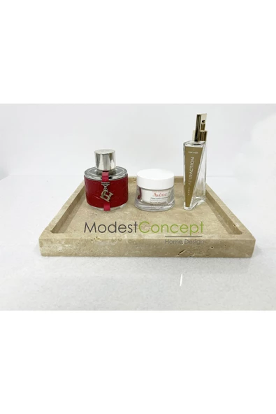 Modestmar Doğal Traverten Mermer Tepsi, Banyo Düzenleyici, Sunum Tabağı Kare Organizer - 6