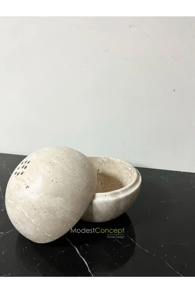 Modestmar Traverten Buhurdanlık, Mermer Buhurdanlık, Traverten Tütsülük, Yuvarlak Buhurdanlık - 5