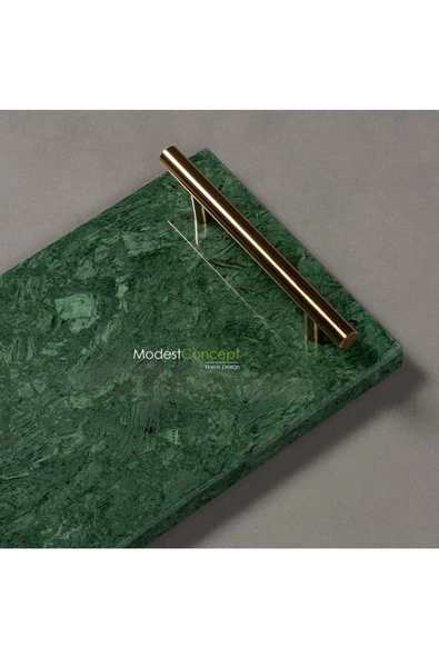 Modestmar Doğal Yeşil Mermer Tepsi, Verde Guatemala Tepsi 20x30 Gold - 4