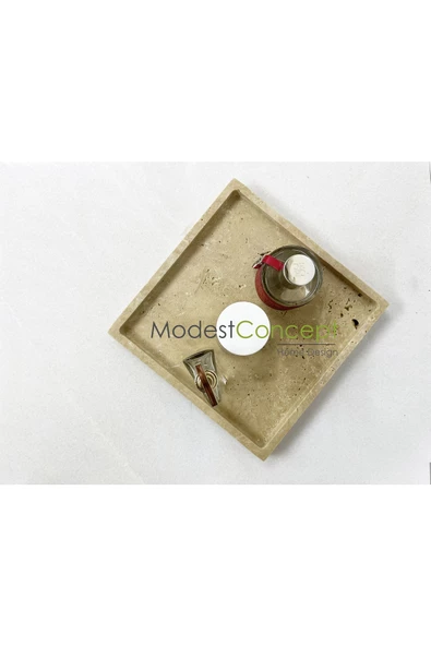 Modestmar Doğal Traverten Mermer Tepsi, Banyo Düzenleyici, Sunum Tabağı Kare Organizer - 3