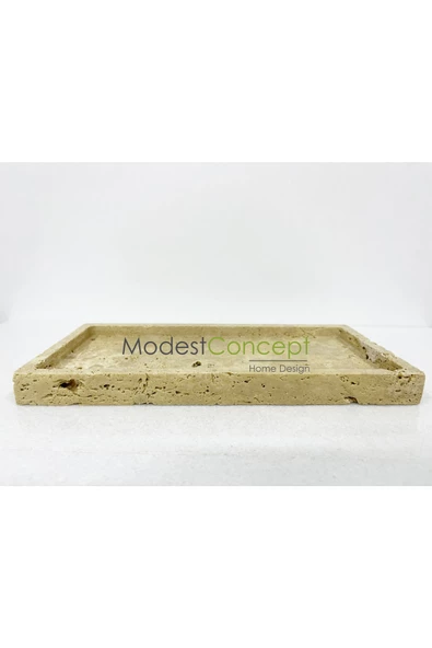 Modestmar Doğal Traverten Mermer Tepsi, Banyo Düzenleyici, Sunum Tabağı, Organizer 15x30cm - 4