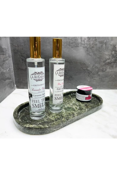 Modestmar Doğal Yeşil Mermer Oval Tepsi, Banyo Düzenleyici, Sunum Tabağı Yeşil - 6