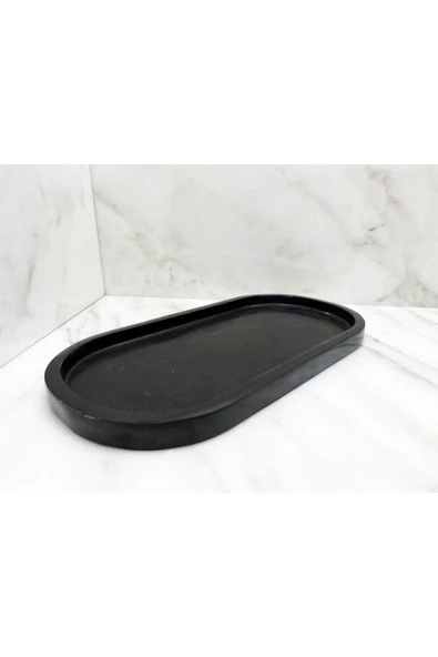 Modestmar Doğal Siyah Mermer Oval Tepsi, Banyo Düzenleyici, Sunum Tabağı Siyah Mermer - 6