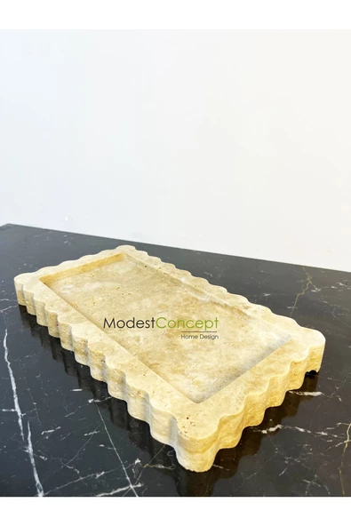 Modestmar Doğal Traverten Mermer Tepsi, Banyo Düzenleyici, Sunum Tabağı Kenar Detaylı - 4