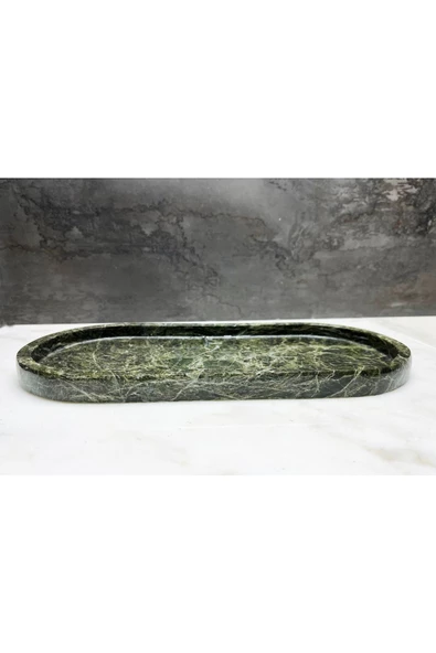 Modestmar Doğal Yeşil Mermer Oval Tepsi, Banyo Düzenleyici, Sunum Tabağı Yeşil - 3
