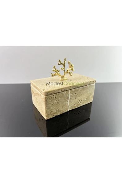 Modestmar Doğal Traverten Mermer Kase, Mermer Takılık, Organizer, Dekoratif Kase - 2