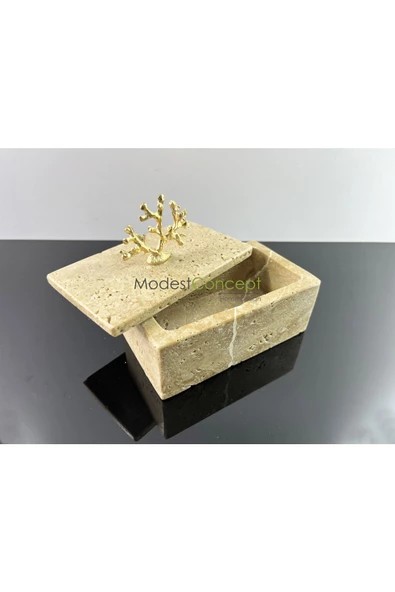 Modestmar Doğal Traverten Mermer Kase, Mermer Takılık, Organizer, Dekoratif Kase - 6