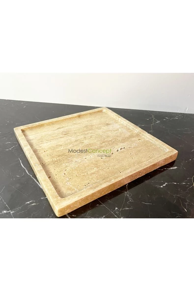 Modestmar Doğal Traverten Tepsi, Banyo Düzenleyici, Sunum Tabağı Kare Organizer