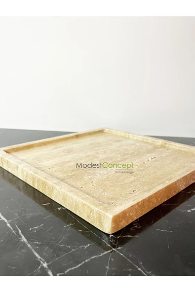 Modestmar Doğal Traverten Tepsi, Banyo Düzenleyici, Sunum Tabağı Kare Organizer - 2