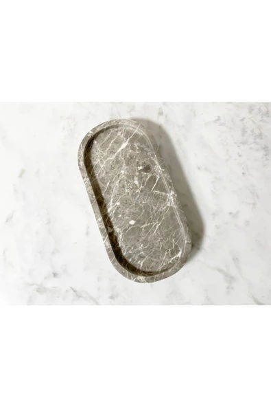 Modestmar Doğal Gri Mermer Oval Tepsi, Banyo Düzenleyici, Sunum Tabağı - 3
