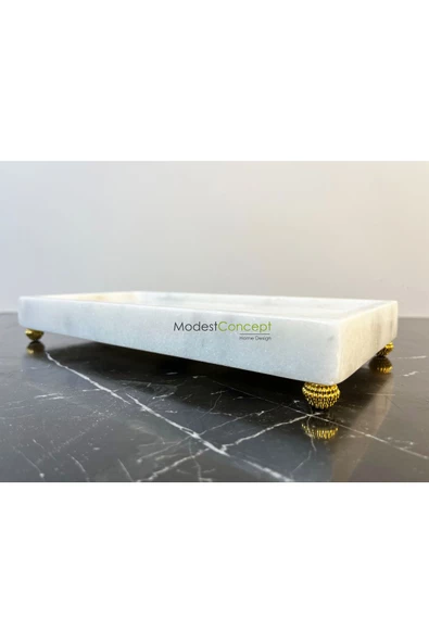 Modestmar Doğal Mermer Dikdörtgen Tepsi & Sunumluk & Düzenleyici 15x30 Gold Ayak Böğürtlen - 6