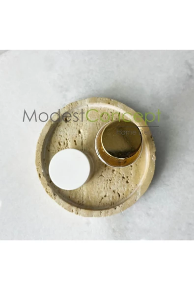 Modestmar Doğal Traverten Mermer Tepsi, Banyo Düzenleyici, Sunum Tabağı Yuvarlak 20cm - 2