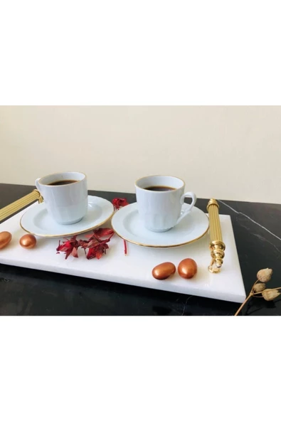 Modestmar Doğal Mermer Sunum Tepsisi Sarı Kulp Calacatta Mermer - 4