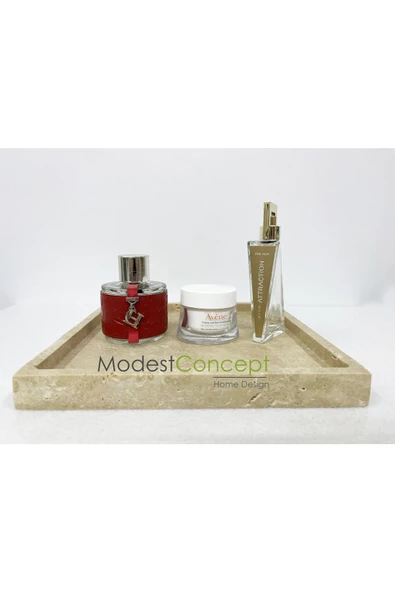 Modestmar Doğal Traverten Mermer Tepsi, Banyo Düzenleyici, Sunum Tabağı Kare Organizer - 2