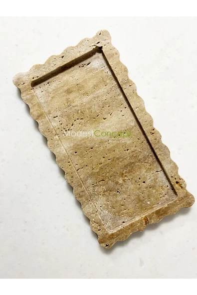 Modestmar Doğal Traverten Mermer Tepsi, Banyo Düzenleyici, Sunum Tabağı Kenar Detaylı VC - 2