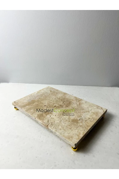 Modestmar Traverten Mermer Tepsi, Sunumluk gold top ayak 20x30cm - 3