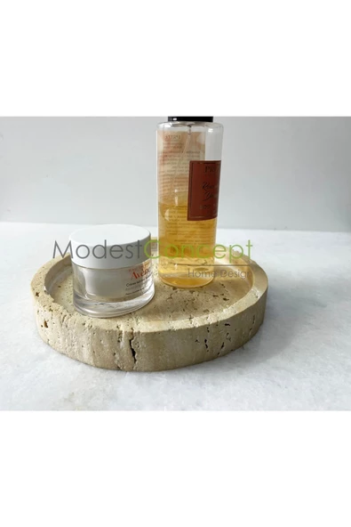 Modestmar Doğal Traverten Mermer Tepsi, Banyo Düzenleyici, Sunum Tabağı Yuvarlak 20cm - 4