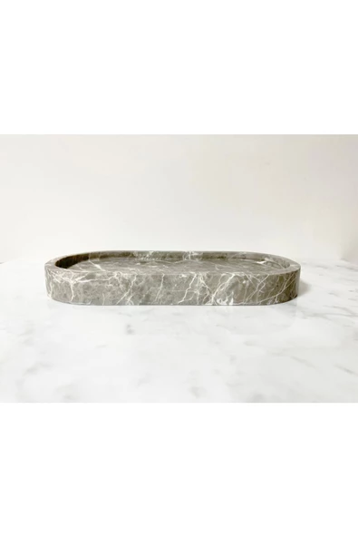 Modestmar Doğal Gri Mermer Oval Tepsi, Banyo Düzenleyici, Sunum Tabağı - 2