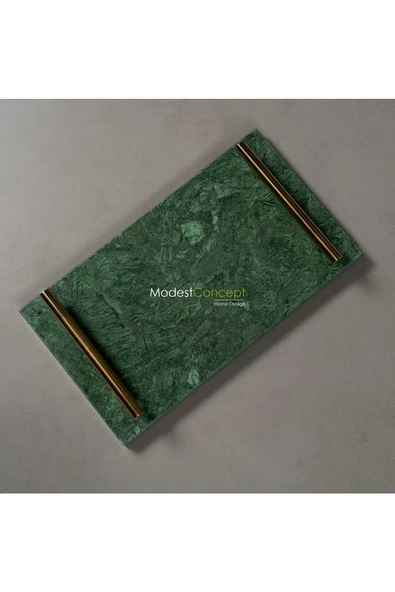 Modestmar Doğal Yeşil Mermer Tepsi, Verde Guatemala Tepsi 20x30 Gold - 3