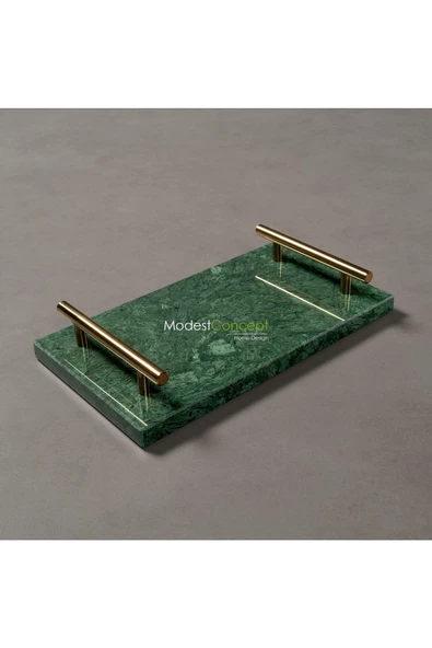 Modestmar Doğal Yeşil Mermer Tepsi, Verde Guatemala Tepsi 20x30 Gold