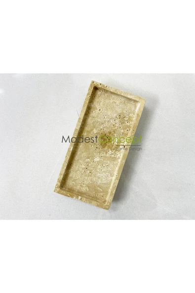 Modestmar Doğal Traverten Mermer Tepsi, Banyo Düzenleyici, Sunum Tabağı, Organizer 15x30cm Top Ayaklı - 3