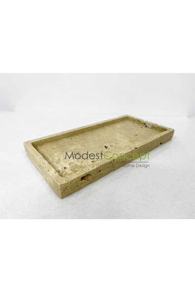 Modestmar Doğal Traverten Mermer Tepsi, Banyo Düzenleyici, Sunum Tabağı, Organizer 15x30cm - 3