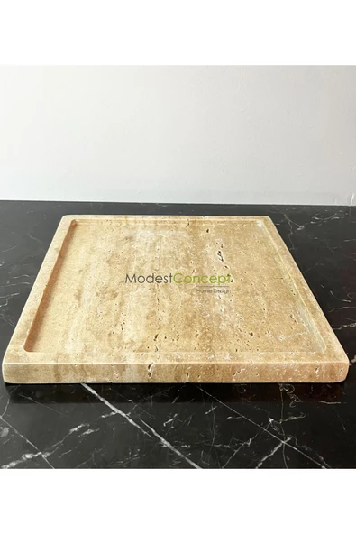 Modestmar Doğal Traverten Tepsi, Banyo Düzenleyici, Sunum Tabağı Kare Organizer - 5