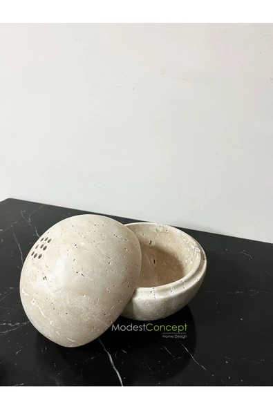 Modestmar Traverten Buhurdanlık, Mermer Buhurdanlık, Traverten Tütsülük, Yuvarlak Buhurdanlık - 2