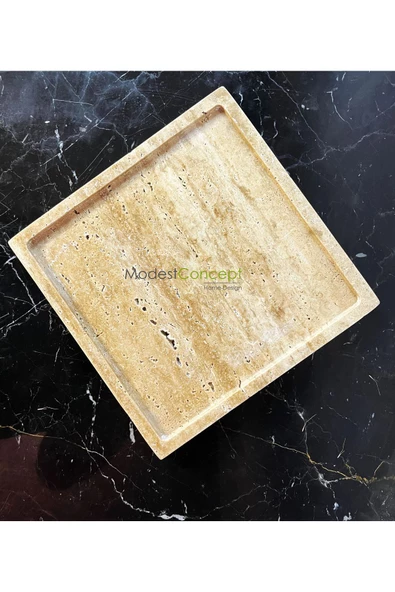 Modestmar Doğal Traverten Tepsi, Banyo Düzenleyici, Sunum Tabağı Kare Organizer - 3