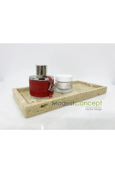 Modestmar Doğal Traverten Mermer Tepsi, Banyo Düzenleyici, Sunum Tabağı, Organizer 15x30cm - 6