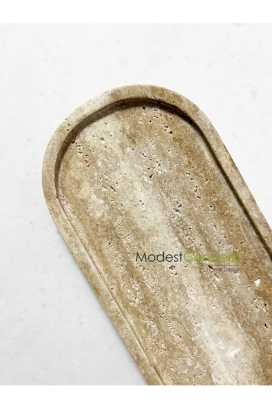 Modestmar Doğal Traverten Mermer Tepsi Oval, Banyo Düzenleyici, Oval Sunum Tabağı  VC